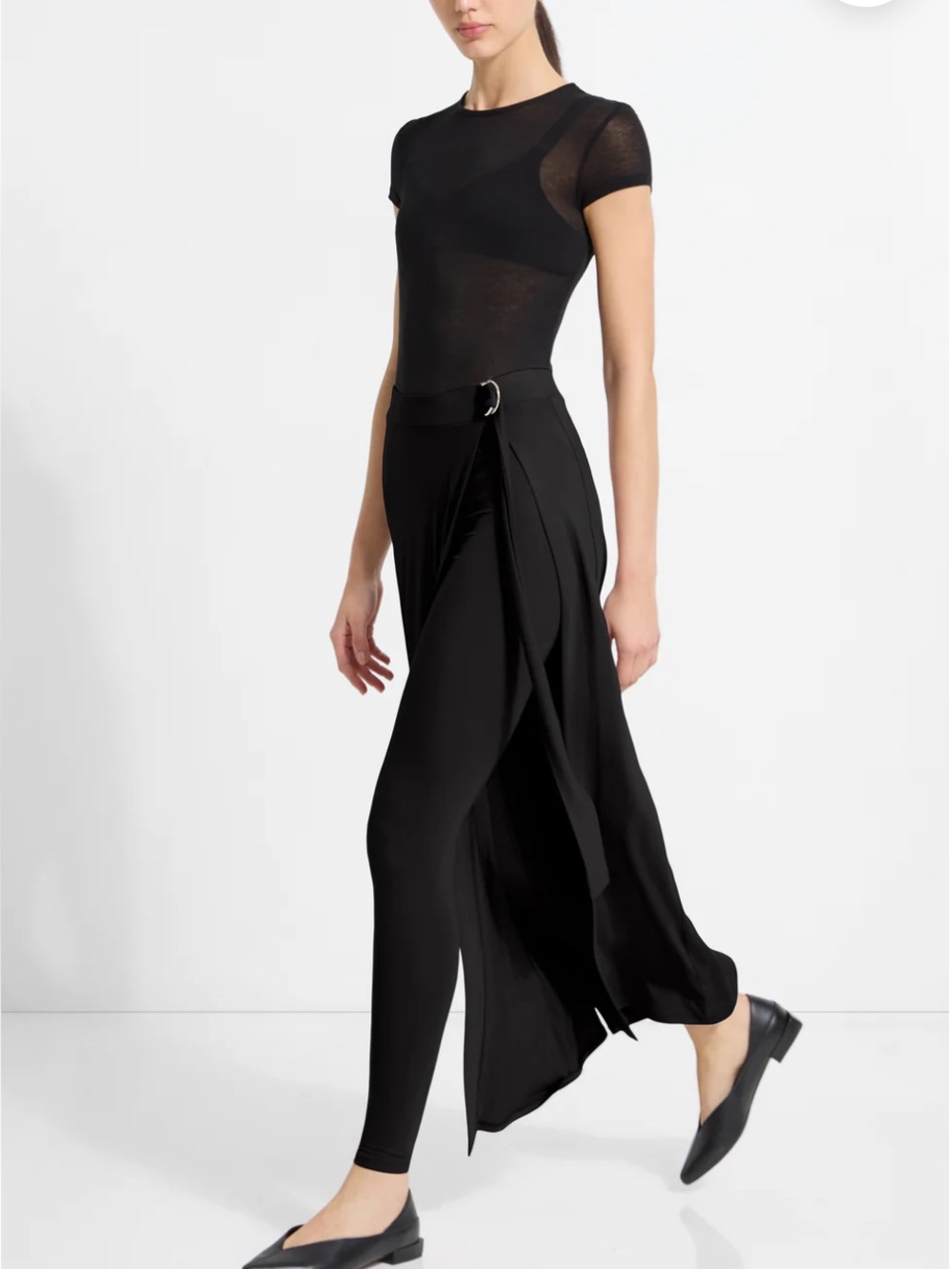 XL Marcella Black Draped Overlay Leggings with Side Panel XL